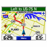 Screen Shot of the StreetPilot c340 with the GTM Traffic Receiver Data