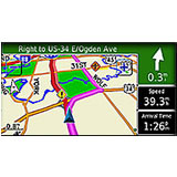 Screen Shot of the StreetPilot 2720 3D view with the GTM Traffic Receiver Data