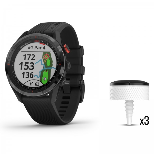 Garmin Approach S62 GPS Golf Watch Bundle with Black Silicone Band