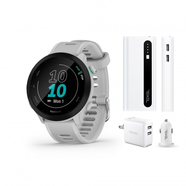 Garmin GPSウォッチ ホワイト Garmin Forerunner 55 White GPS Running Watch with Texel Power Bundle