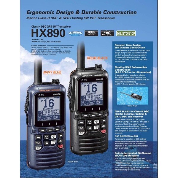 Standard Horizon HX890 Handheld VHF Black Floating 6 Watt