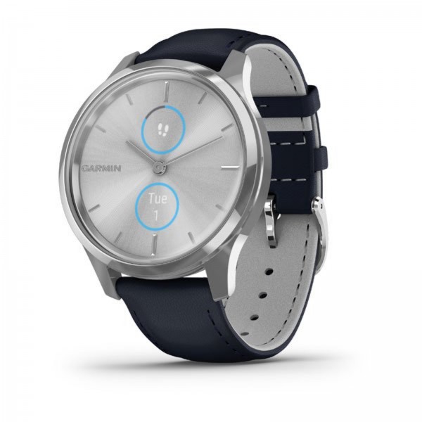 時計 Garmin Luxe Silver Milanese Garmin vivomove Luxe Silver with Navy Italian Leather Band